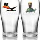 Guinness 20oz Tulip Pint Glass  Flying Toucan & Tortoise Design  2 Pack | Official Merchandise Vintage Irish Pub Barware