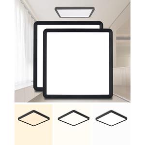 Square Led Flush Mount Ceiling Light,16 Inch 40w 3820lm led Light 3000k,4000k,6000k CCT Selectable,Flat Panel Super Slim Led Ceiling Light Fixture,for Living Dining Kitchen Bedroom Room (2Pack-Black)