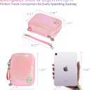 3 x Travel Jewelry Organizer Case with Zipper and Mirrored Charm, Small Portable Jewelry Storage Bag for Rings, Necklaces, Earrings, Travel Pouch, Gift for Teen, Holographic Pink