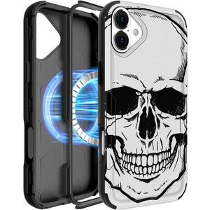 Heavy Duty for iPhone 17 Case - Compatible with MagSafe Shockproof Protective Rugged Magnetic Men Military Grade Shock Drop Proof Durable Strong Phone Cover Funda for Apple 17 Case, Skull