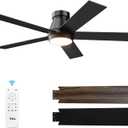 TCL 52" Ceiling Fan with Lights, Black Flush Mount Ceiling Fans with Remote Control, 6 Speeds DC Reversible, Dimmable, Noiseless, Low Profile Ceiling Fans for Bedroom