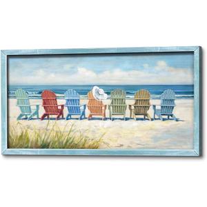 ArtSquare Beach Coastal Sea Birds Wooden Framed Wall Art 24x12 Inch