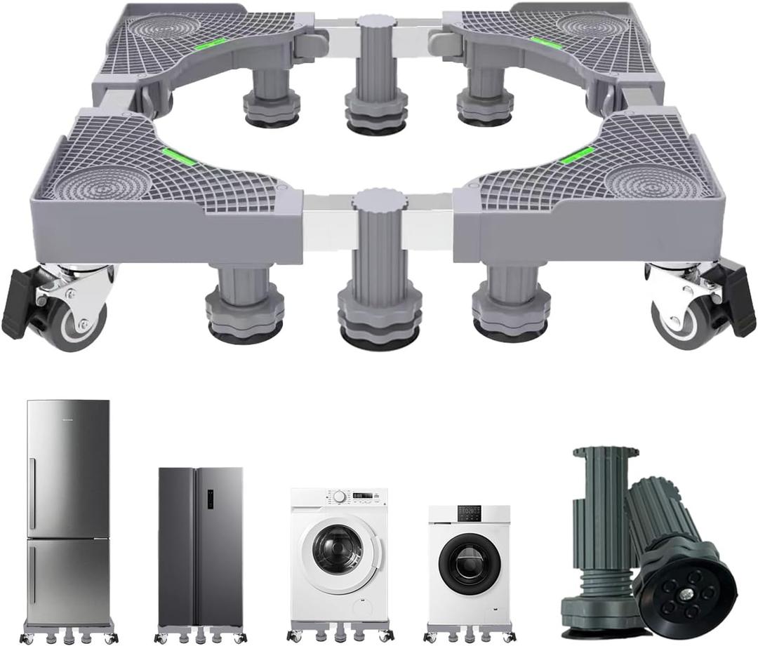 EclatBain Mini Fridge Stand With 4 Locking Wheels And 10 Strong Feet Universal Washer and Dryer Pedestals 16.5-26.7 Adjustable Appliance for Fridge Stand,Washing Machine Stand,Laundry Pedestal (GRAY) (Grey)