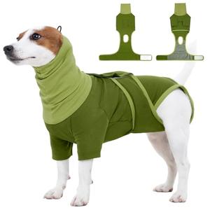 FUAMEY Recovery Suit for Dogs, Neck Wound Cover Onesie for Surgery Female Dog, Prevent Licking Surgical Suits for Male Dogs After Neutering, Cone Alternative After Surgery, Bichon Frise (Green, S)