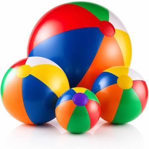 Bedwina 4-Pcs Assorted Inflatable Beach Balls - Rainbow Beach Balls for Kids in 6", 12", 16", 24" Sizes - Colorful Blow Up Pool Toys for Beach Games, Summer Party Decor & Outdoor Fun
