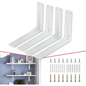 CLT 22” White Shelf Bracket, 1/5" Thick – Heavy Duty Corner Brace, Supports 550 lbs, Industrial Modern Farmhouse Style – Right Angle Bracket for Tables, Benches, DIY Space-Saving Projects (Pack of 4)