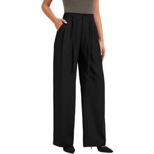 FUNYYZO Wide Casual Pants Women's High Elastic Waisted Business Work Trousers Long Pants J-Black (Black)