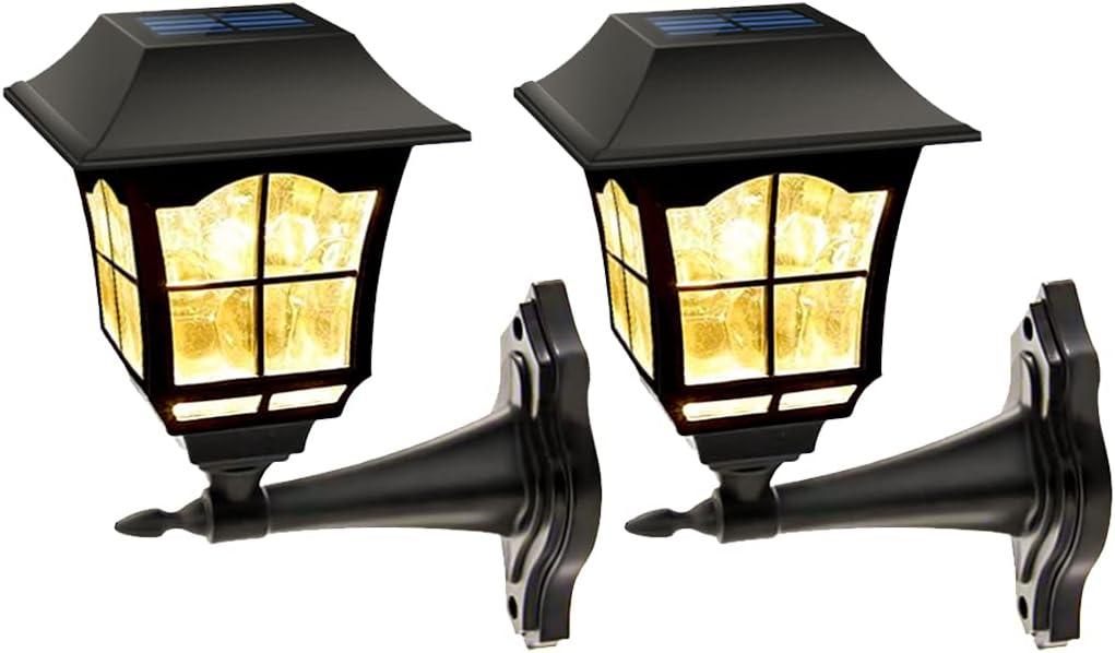 MAGGIFT 2 Pack Solar Wall Lantern Outdoor, Exterior Waterproof 15 Lumens Solar Sconce Light Fixture with Wall Mount Kit for Front Door Fence Garden Decor