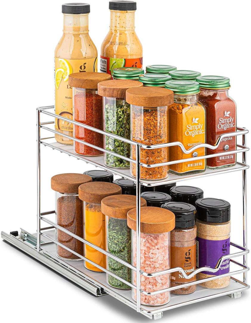 Pull Out Cabinet Organizer for Spices, Cans - Heavy Duty with Lifetime Limited - Pull Out Spice Rack- Cabinet Pull Out Shelf for Cans,Dishes, Etc, 6.-1/2"W x 10-3/8"D x 8-7/8"H, Chrome