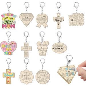 36 Pcs Mother's Day Crafts Color Your Own Religious Mother's Day Keychains DIY Unfinished Wooden Blessed Mom Keychains for Mom Sunday School Christian Party Home Activities Gifts