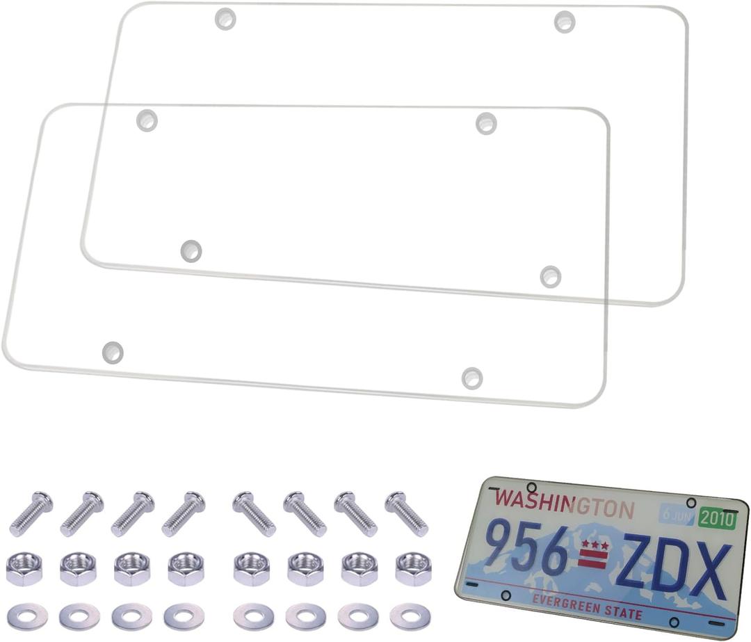Clear License Plate Covers, Unbreakable License Plate Covers Frame, Clear License Plate Protector, fits Any Standard US Plates, Screws Included, 2 Sets