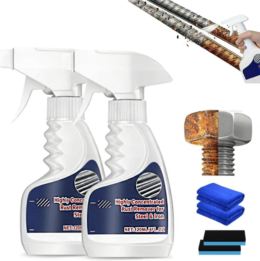Rust Remover, Heavy Duty Rust Removal for Metal, Highly Concentrated Rust Stain Remover, Fast Acting Rust Removal for Tools, Stainless Steel & Automotive Parts (2pcs)