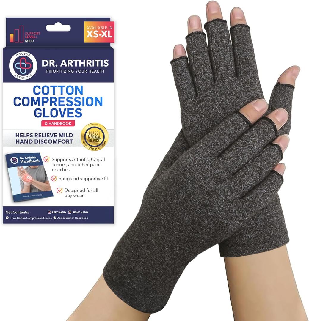 Doctor Developed Arthritis Gloves For Women & Men, Compression Gloves For Pain Relief, Arthritic Joint Relief & Carpal Tunnel With Handbook Grey, XL (Gray - 1 Pack)