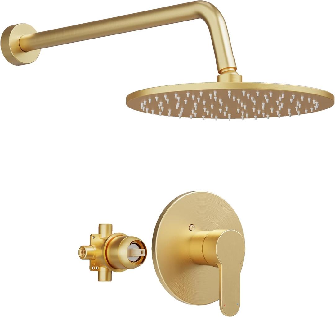 Gold Shower Faucet Set, Shower Trim Kit with 10 Inch High-Pressure Rian Shower Head,Shower Head and Handle Set (Valve Included), Brushed Gold