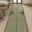 Lahome Enfys Modern Rainbow Easy Jute Kitchen Runner, 2x8 Indoor Outdoor Runner Rug for Hallway Entryway, Farmhouse Dark Green Non Slip Floor Carpet for Bedroom Foyer Laundry Room