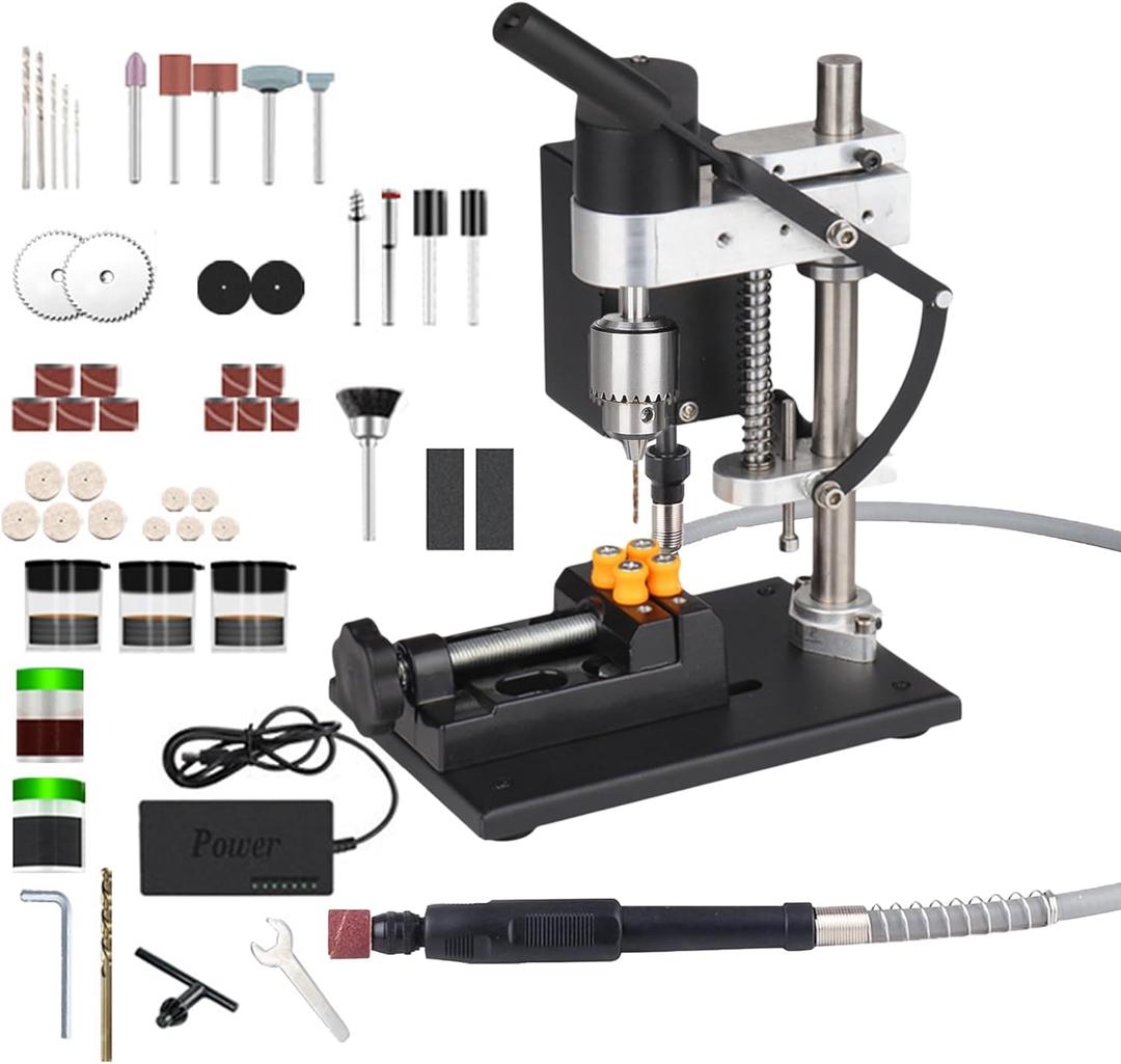 Mini Drill Press, Electric Portable Benchtop Drill Press with Flexible Shaft, Vise, Combo Drills Bit Set, 7-Speed CNC 795 Motor, JTO Chuck for Precision Jewelry Woodworking Metalwork Crafts