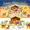 Nativity Advent Calendar for Kids, 24 Day Wooden Nativity Scene for Toddlers with 19 Wooden Figurine and Stable Christian Countdown Gifts for Kids