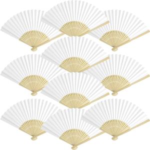 50 Packs White Paper Fans Paper Hand Fan Bamboo Folding Fan Handheld Fan Paper Folded Fan Paper Fan for Wedding Party and Home Decoration
