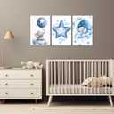 Nursery Canvas Wall Art Elephant Pictures Wall Decor Moon and Stars Painting Baby Boy Prints Cute Animal Poster Artwork for Kids Room Bathroom Decor Framed(Baby-1,16L x 24W x 3Pcs)