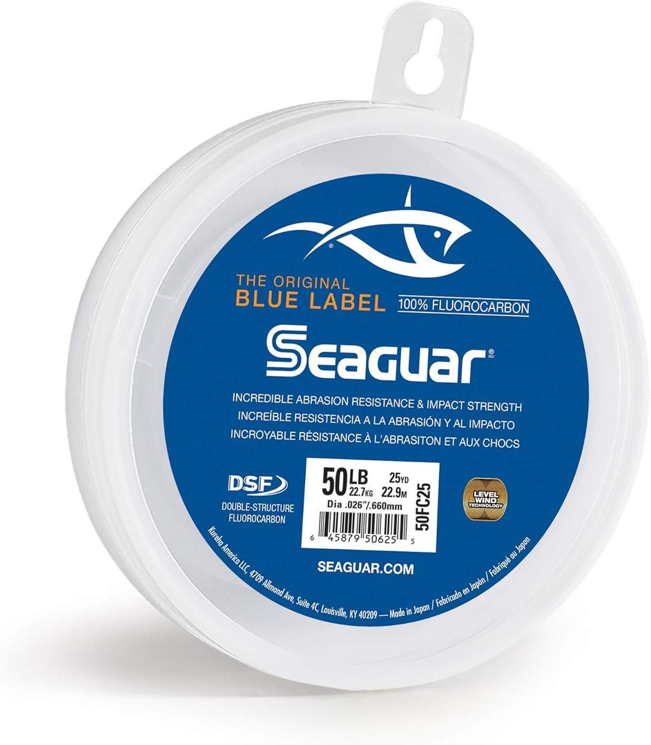 Seaguar Blue Label Fishing Leader Line for Saltwater, 100% Fluorocarbon, Clear, Multiple Sizes (50lbs/25yds)