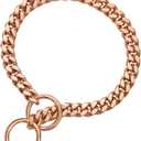 txprodogchains 18K Gold Chain Dog Collar 10MM Cuban Link Chain Stainless Steel Metal Links Walking Training Collar for Small Medium Large Dogs 10in to 24in, Rose Gold (10" (Neck Fits 6"-8"))