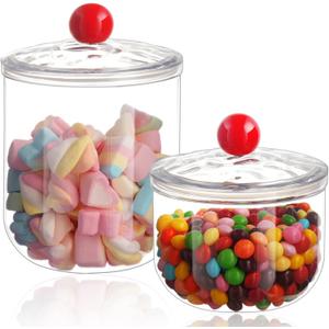 2 Pack Candy Jars with Lids - 47 & 30 OZ Clear Plastic Cookie Storage Containers Airtight Apothecary Canisters for Kitchen Home Decorative Pantry Office Party Organize Sugar Tea Coffee Snacks