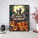 Halloween Skull Pumpkin Diamond Art Kits for Adult, Horror Bat Spider Web Diamond Painting Kits for Beginner, DIY Full Drill Rhinestone Diamond Dots Gem Painting Art Craft Home Decor 12 x16 Inch