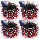 4-pack Red and White Solar Christmas Lights Outdoor Waterproof, 400LED 132FT Solar Powered LED String Lights Green Wire with 8 Modes Solar Fairy Lights for Xmas Tree Party Wedding Garden Fence Decor