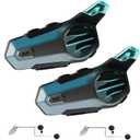 Motorcycle Bluetooth Headset for Wireless Dirt Bike 2-Way 600M Intercom CVC Noise Cancellation Stereo HiFi Music IP67 Waterproof for Full Face Helmet with Tail Light (Blue-Dual Pack)