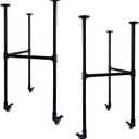Industrial Pipe Furniture Leg Set with Wheels- Black Rustic Metal Legs Suitable for Coffee Tables, End Tables, Desks, and DIY Furniture Projects,H38 x W28
