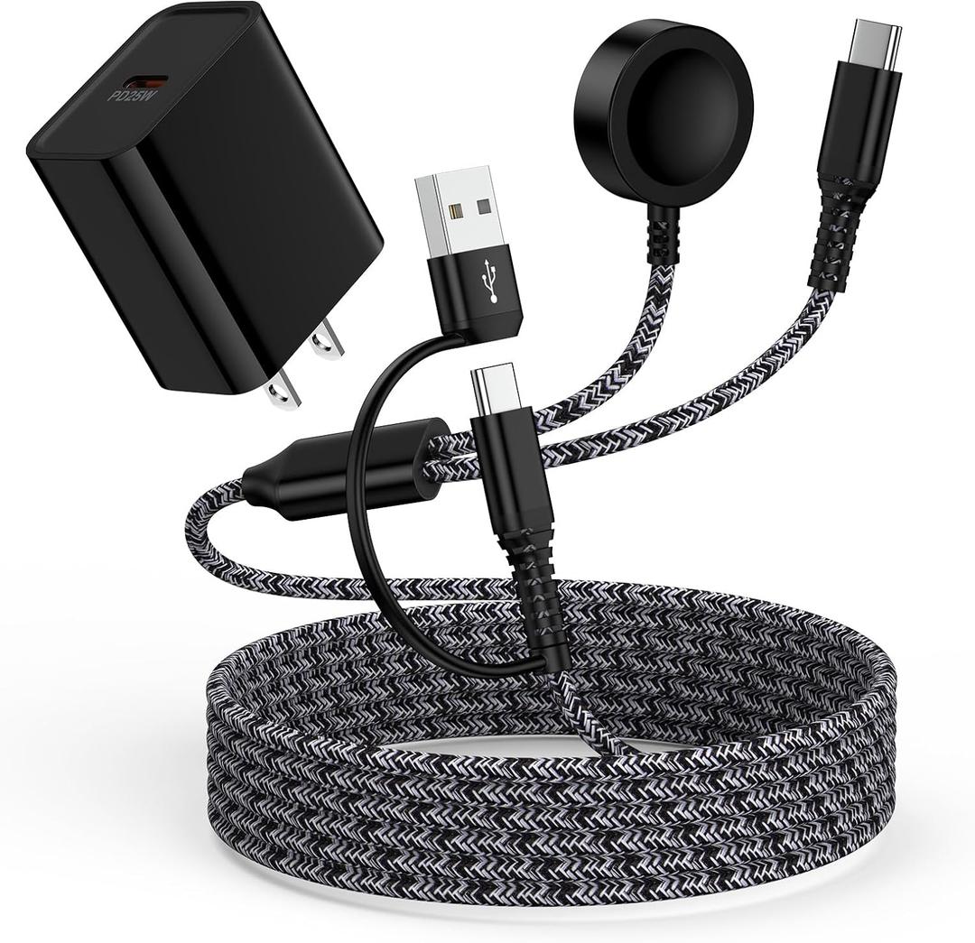 Galaxy Watch Fast Charger for Samsung Galaxy Watch 8/8 Classic/Ultra/7/FE/6/6 Classic/5 Pro/5/4/4 Classic/3/Active2/1 Charger Cable Dock, 2 in 1 25W USB C Fast Charger for Samsung S26/S25/S24/S23/A16