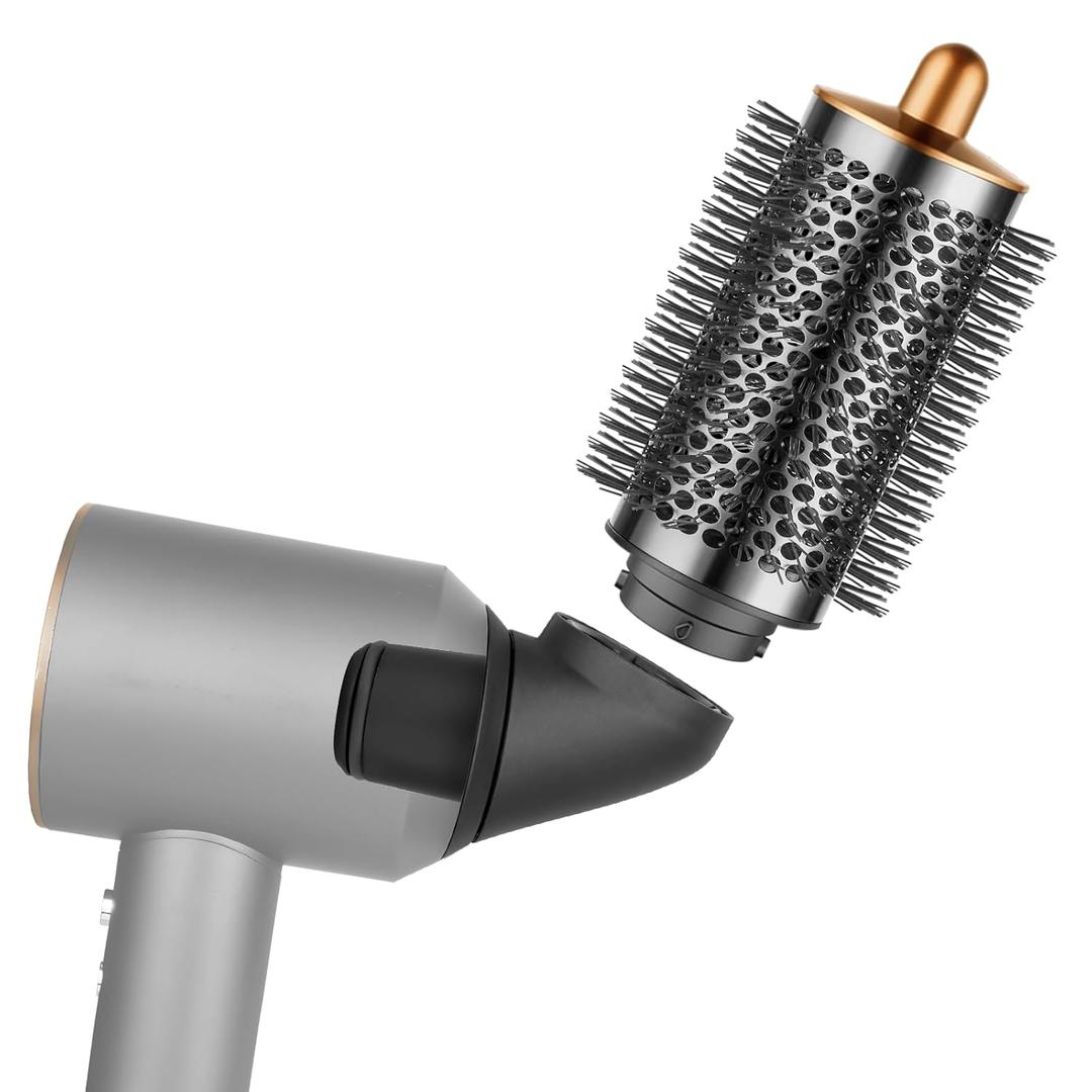 Upgraded Connector Adapter with Large Round Volumizing Brush for Dyson Supersonic Hair Dryer, Round Brush and Adapter Attachment for Converting Hair Dryer for Airwrap, Gold