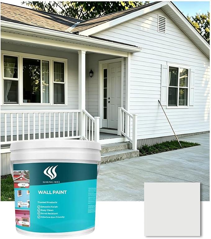 SHENGWEI Floor and Wall Paint, White Exterior and Interior Paint, 1 Gallon, Waterproof Epoxy Resin Coating, Durable Sunscreen Latex Paint for Villa Walls, Concrete, and Home Renovation, Easy to Apply, Gray