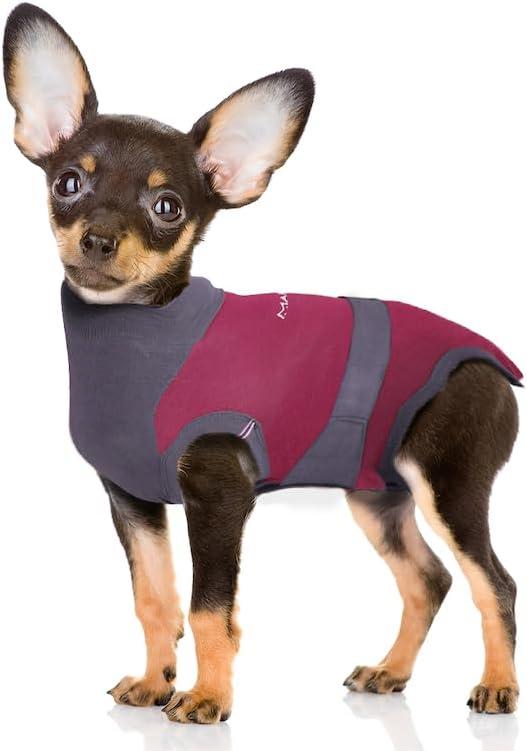 MAXX Dog Recovery Suit  Breathable, Cozy Post-Surgery Suit for Wounds  E-Collar, Cone Alternative (Ruby Red Grey, XS)