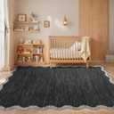 GarveeHome Scalloped Area Rug 4x6 - Washable Boho Bordered Non-Slip Entryway Rug, Neutral Farmhouse Living Room Rug Soft Throw Rugs for Entrance Hallway Bedroom Kitchen Nursery, Black