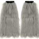 FHQHTH Fuzzy Faux Fur Leg Warmers Fur Heels Long Boots Cuff Cover has Elasticity One Pair Dionysia Boot cover Carnival 18" (Grey)