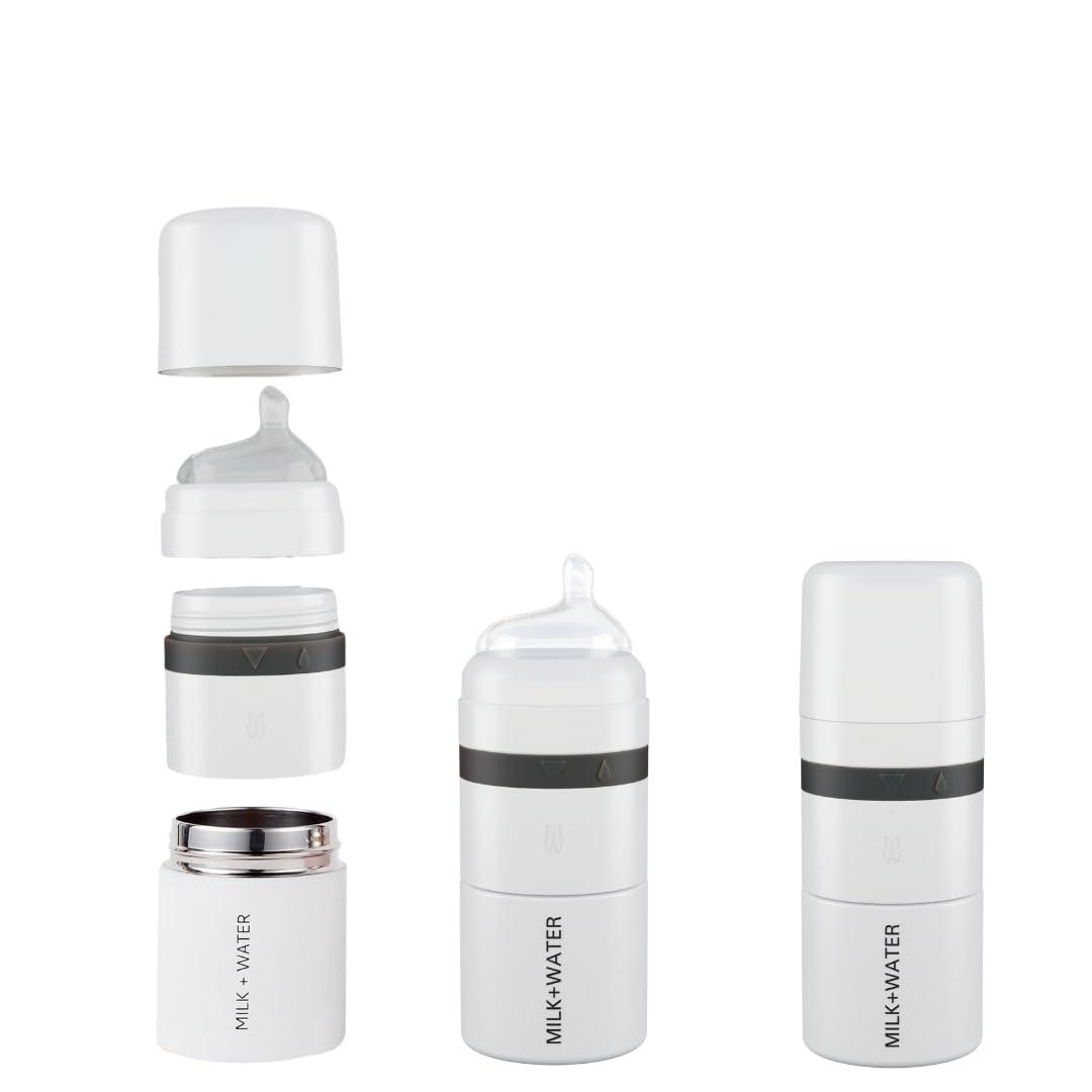 MILK & WATER All in One Baby Bottle & Baby Formula Dispenser On the Go, 5oz - Keeps Water Warm & Formula Fresh - Baby Formula Mixing Bottle with Anti Colic Nipple - Leak-Proof - 3+ Months (White)