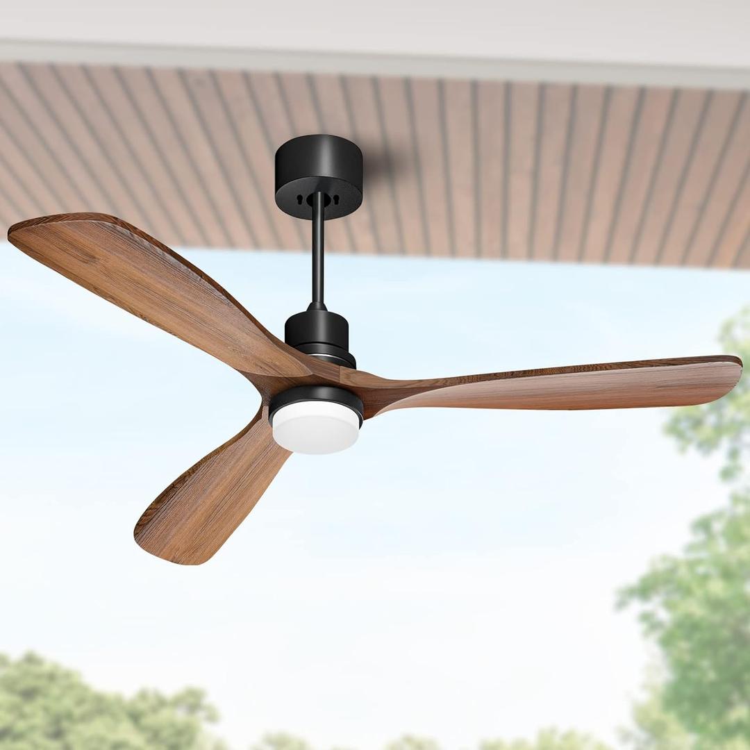 Obabala 52" Ceiling Fans with Light Remote Control Outdoor Wood Ceiling Fans with LIght for patios Noiseless Reversible DC Motor (52-inch, Walnut)