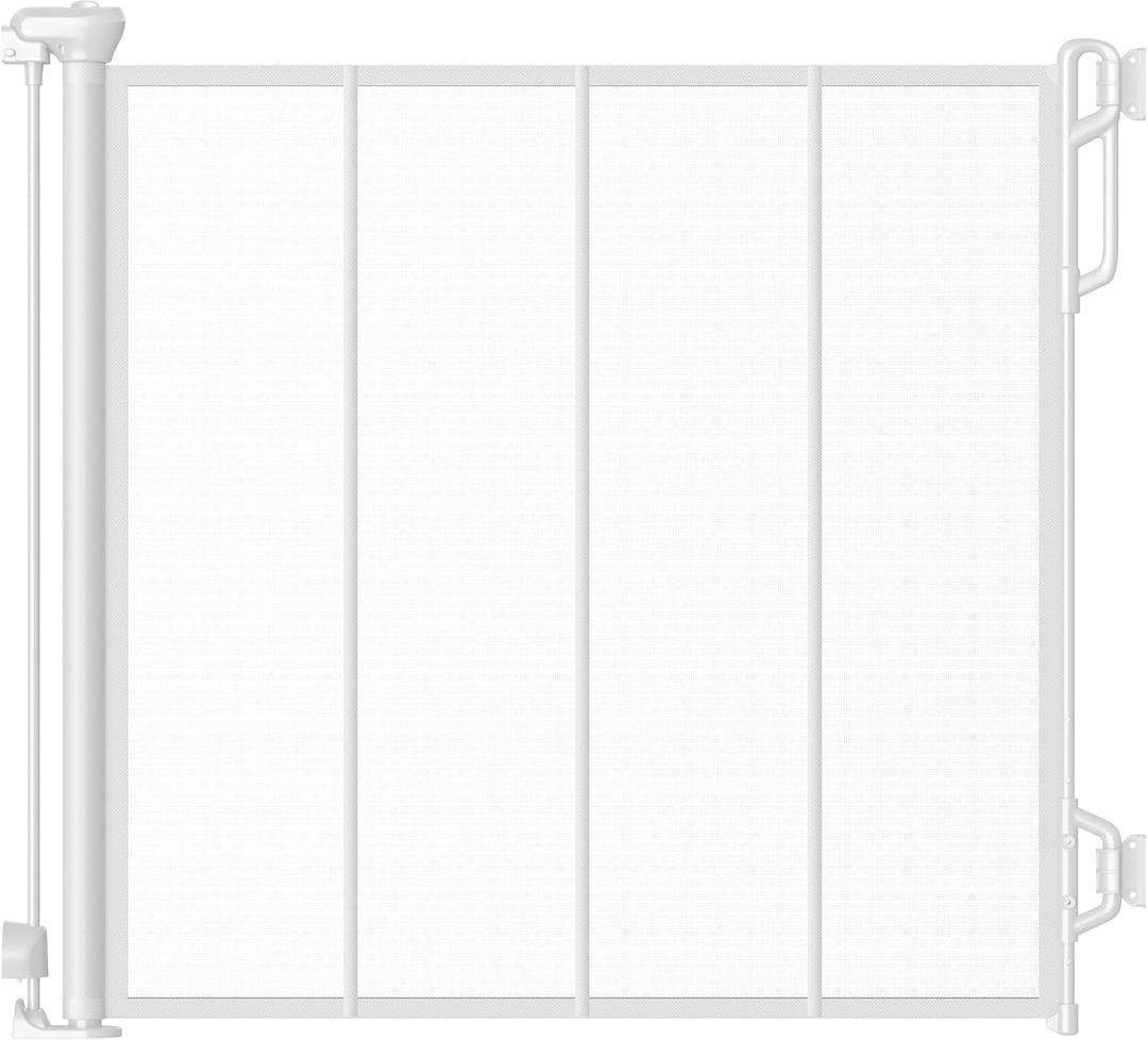 Reinforced Retractable Baby Gate or Mesh Dog Gate, Easy to Use for Stairs, Doorways, Hallways, Indoor, Outdoor, Wide Pet Gate 33.5" Tall, Extends to 45" Wide, White