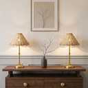 Rechargeable Cordless Boho Rattan Table Lamp, 16-Inch, Gold