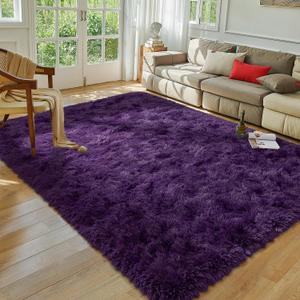 Softlife Rug for Living Room 5.3x7.6 Feet Area Rug for Bedroom Super Soft Shaggy Rugs for Kids Room Fluffy Fuzzy Carpets Long Plush Bedside Rug Nursery Christmas Home Decoration for Boys Girls, Purple (5ft3" x 7ft6", Dark Purple)