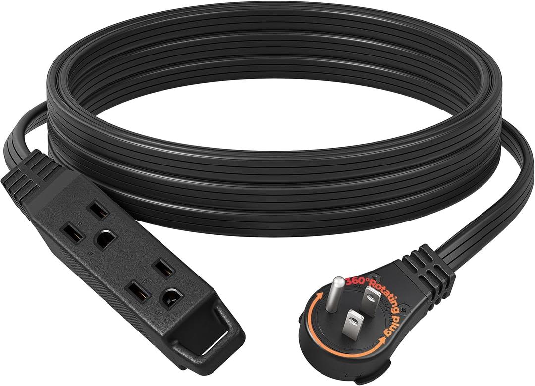 DEWENWILS 15FT Flat Plug Extension Cord, 360 Rotating Plug, 3 Prong Ultra Thin Power Strip, 13A/125V/1625W, 16 Awg Grounded Flat Power Cable for Indoor Narrow Space, SPT-3, ETL Listed, Black DEWENWILS 15FT Flat Plug Extension Cord, 360 Rotating Plug, 3 Prong Ultra Thin Power Strip, 13A/125V/1625W, 16 Awg Grounded Flat Power Cable for Indoor Narrow Space, SPT-3, ETL Listed, Black