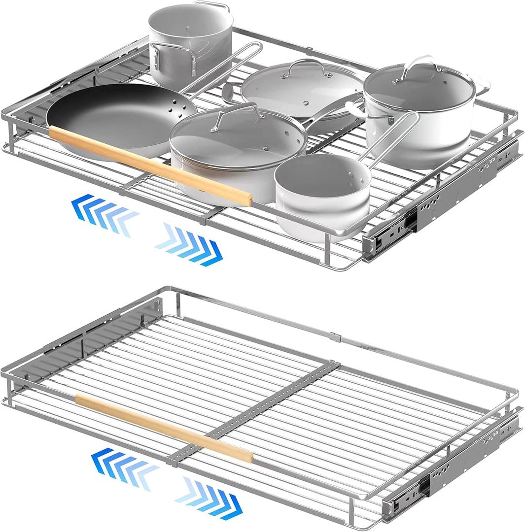 Pull Out Cabinet Organizer, Heavy Duty Steel Metal Roll Out Shelves for Kitchen Cabinets, Adjustable Cabinet Pull Out Shelves For Cabinets Capacity Heavy Duty Caddy, 23~39.8"W x 22.5"D. 2Pack