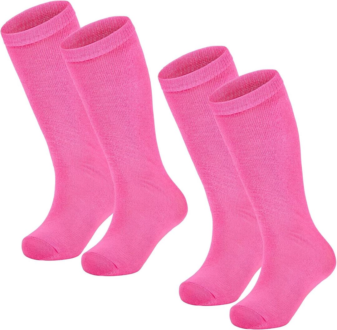 Century Star Kids Soccer Socks Striped Cotton Atheleticl Baseball Softbal Socks Toddler Youth Knee High Sock for Boys Girls (6-9 Years, Solid Rose & Solid Rose)