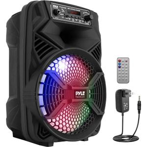 Portable Bluetooth PA Speaker System - 300W Rechargeable Indoor/Outdoor Bluetooth Portable PA System w/ 8 Subwoofer 1 Tweeter, Microphone In, Party Lights, MP3/USB, Radio, Remote - Pyle PPHP836B