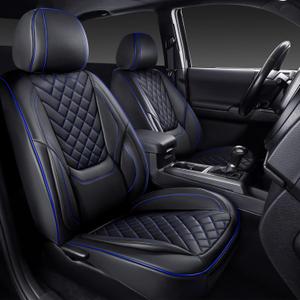 Tacoma Seat Covers Full Set 2016-2023, Leather Pickup Truck Seat Covers with Lumbar Support Custom Fit for Toyota Tacoma Double/Crew Cab SR SR5 TRD Sport TRD Off-Road TRD Pro(Black Blue)