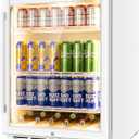 24 Inch Beverage Refrigerator, Undercounter Beverage Fridge, 200 Cans, Glass Door, Reversible Door, Temperature Control, Safety Lock, White, 4.9 Cubic Feet