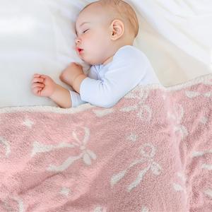 Pink Bow Baby Girl Blanket Cozy Knitted Bow Baby Blanket for Girls, Nursery Dcor, & Newborn Gifts Ultra-Soft, 30x40 Inch