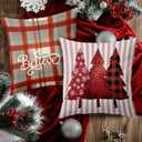 BBOLDIN Classic Christmas Throw Pillow Covers 18x18 Couch Cushion Covers, Xmas Holiday Tree Snowman Decorations for Bedroom Home, Country Striped Farmhouse Plaid Pillow Cases Winter Decor Set of 4