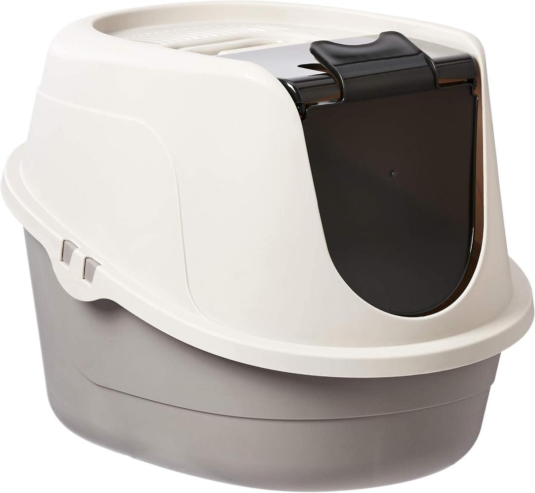 Amazon Basics No-Mess Hooded Enclosed Cat Litter Box with Odor Control and Swinging Door, Standard, 21" x 16" x 15"